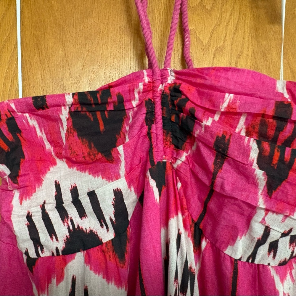 NWT Ro’s Garden Denise halter pink Ikat maxi dress with elastic back Large - Picture 5 of 8